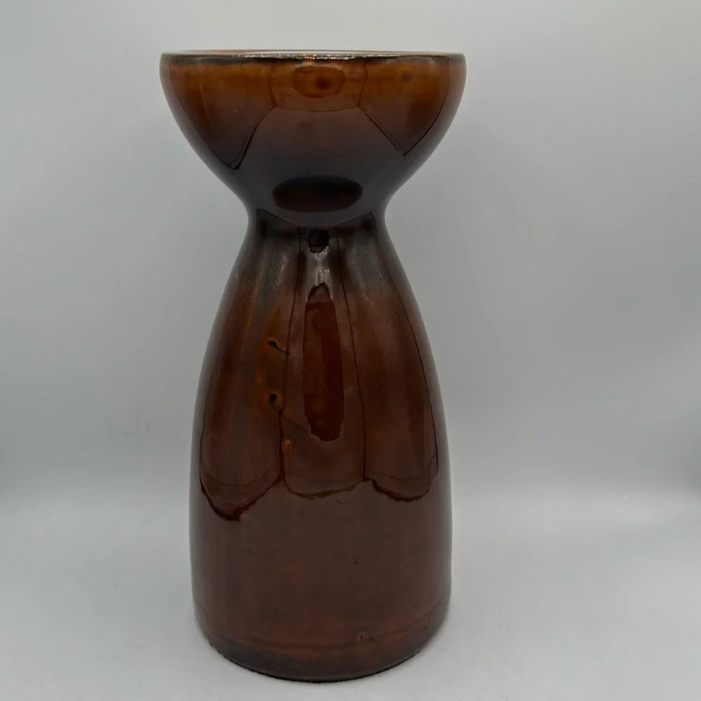 Brown glazed Mid-Century Modern tall ceramic candle holder set